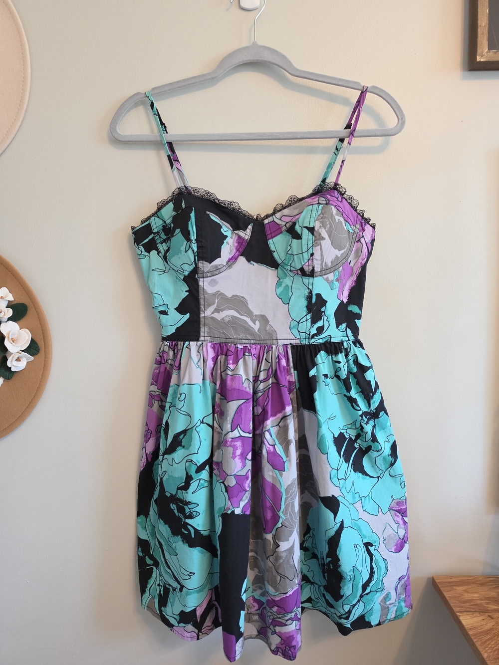 Gianni Bini Teal, Purple & Black Floral Mini Dress